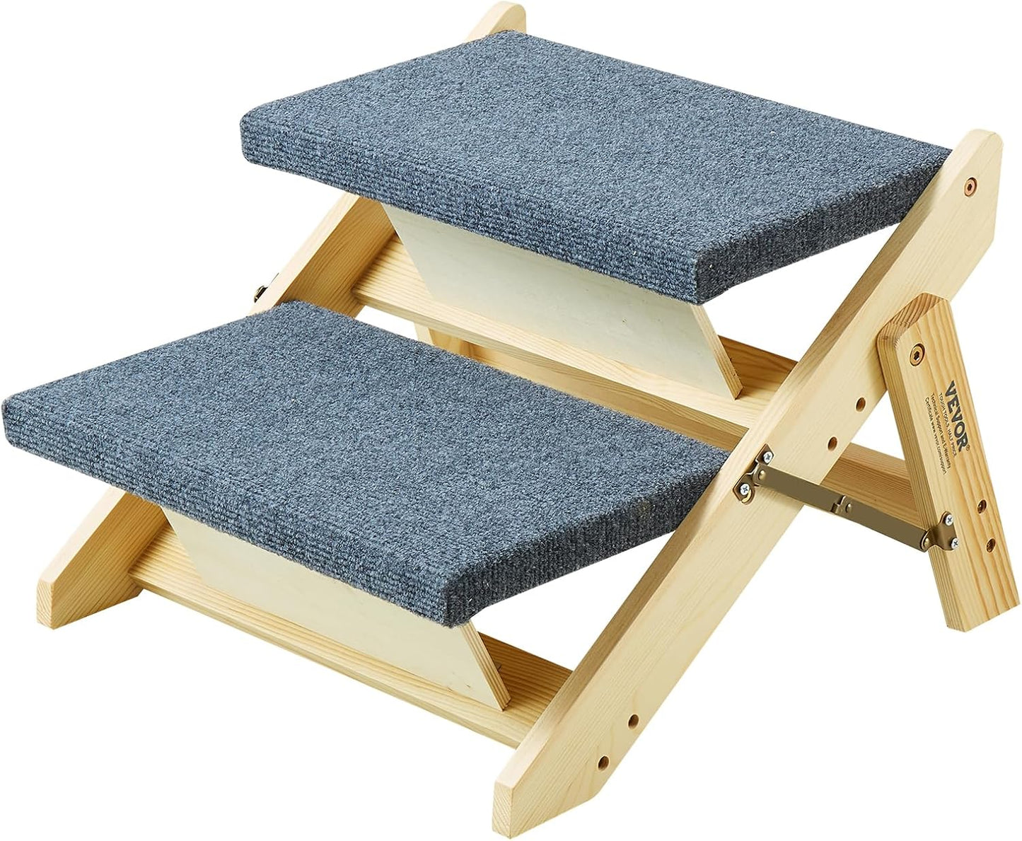 VEVOR Wood Pet Stairs, 2-Step Dog Stairs for Beds, Sofa & Cars, 110lbs Load Capacity, Floded Flat Design, Stable & Sturdy Cat & Dog Step Ladder for Small Medium Large Older Pet Puppy Essentials