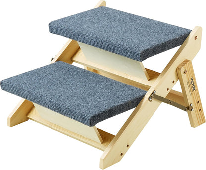 VEVOR Wood Pet Stairs, 2-Step Dog Stairs for Beds, Sofa & Cars, 110lbs Load Capacity, Floded Flat Design, Stable & Sturdy Cat & Dog Step Ladder for Small Medium Large Older Pet Puppy Essentials