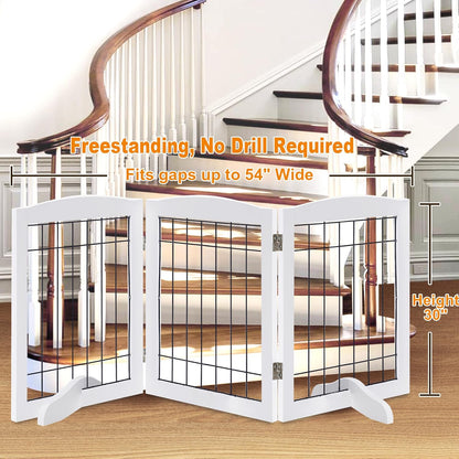 LZRS 2-Panel Freestanding Foldable Wood Dog Gate – Solid Wood & Steel Wire, Chew-Resistant Pet Barrier for Indoor Use, Ideal for Small to Medium Dogs, White