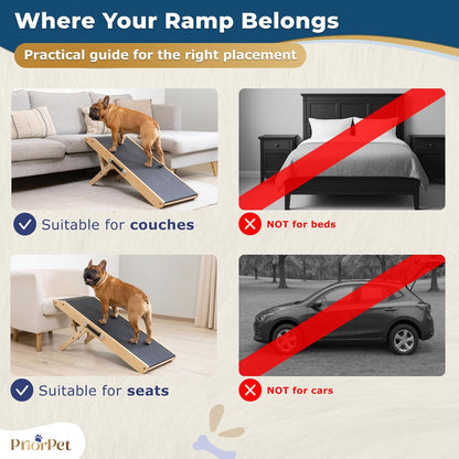 Dog Ramp for Couch – Non-Slip, Sturdy Build Foldable Wooden Dog Ramp – Supports up to 200 lbs – 7 Adjustable Heights (14"–20.5") – Enhanced Stability – Birchwood Pet Ramp for Small Dogs – Gray