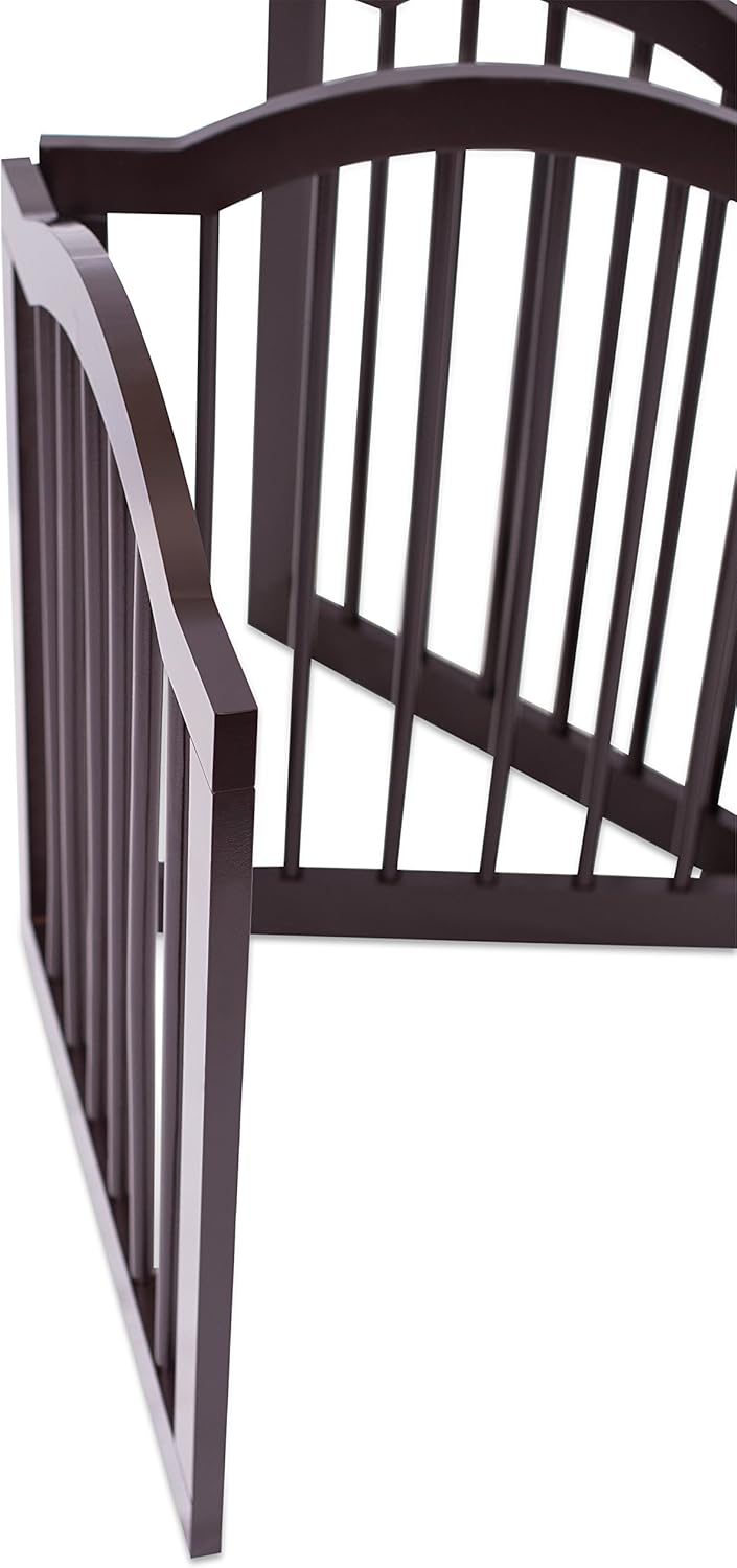 INTERNET'S BEST Arched Top Dog Gate | 4 Panel, 24" H Wooden Pet Barrier for Dogs or Cats | Freestanding Folding Room Divider for Doorways, Hallways, Stairs, and Porch | Portable, Extra Wide | Espresso