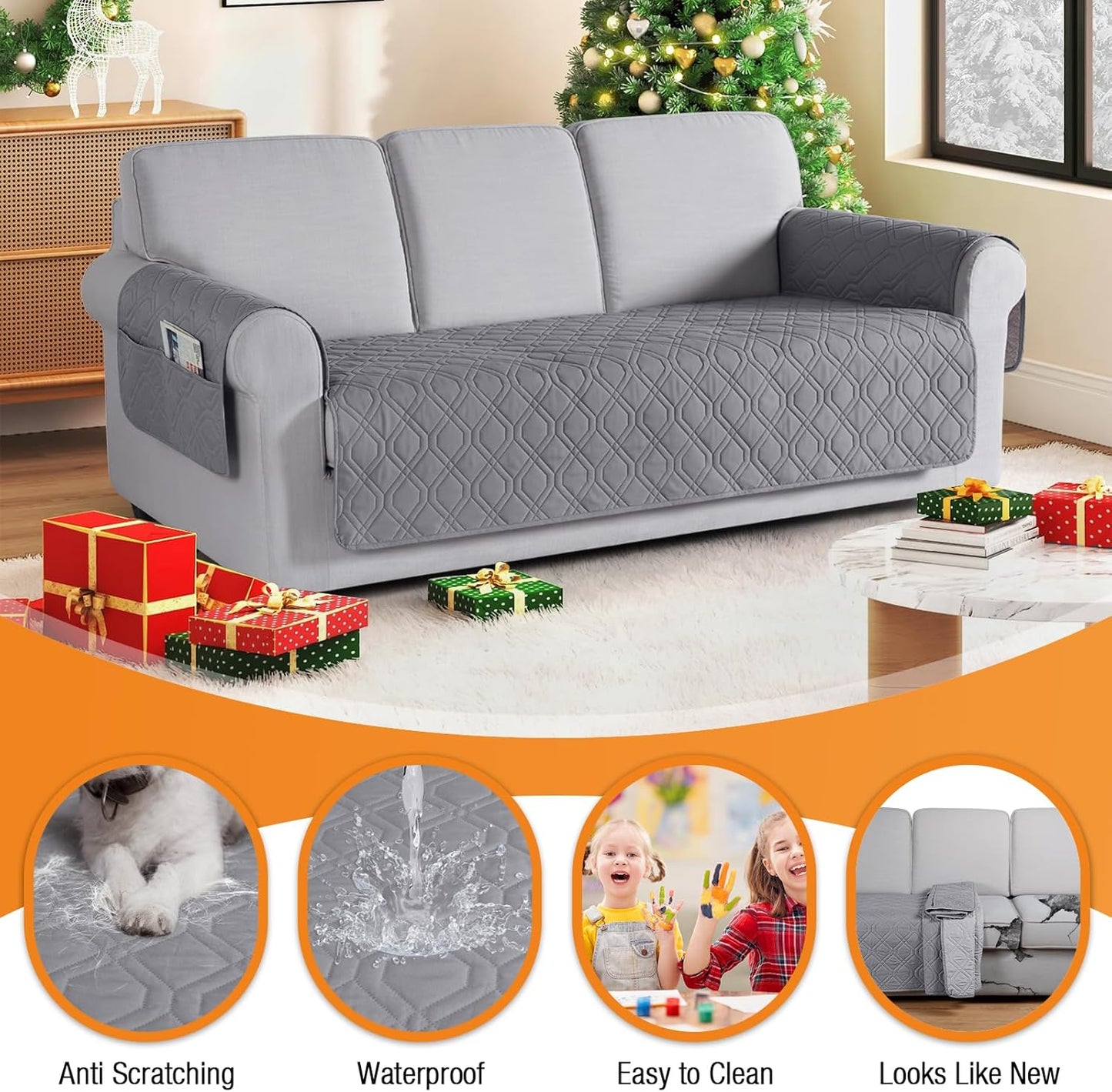 VANSOFY Couch Cover, Waterproof Sofa Covers Washable Slipcover Furniture Protector Couch Seat Covers Non-Slip Couch Cover for Dogs, Pets(Sofa, Dark Gray)