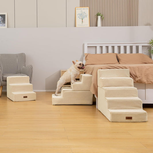 Aodisman Dog Stairs for Small Dogs, 3-Step Non-Slip Pet Stairs for Couch Sofa and Chair, Dog Bed Stairs for Puppy, Older Cat,Grey,13.6" H