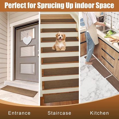 FlowaFoli Stair Treads for Wooden Steps Indoor,8" X 30" (15 in Pack) Stair Treads Non Slip, Machine Washable for Kids Elders and Pets,Beige