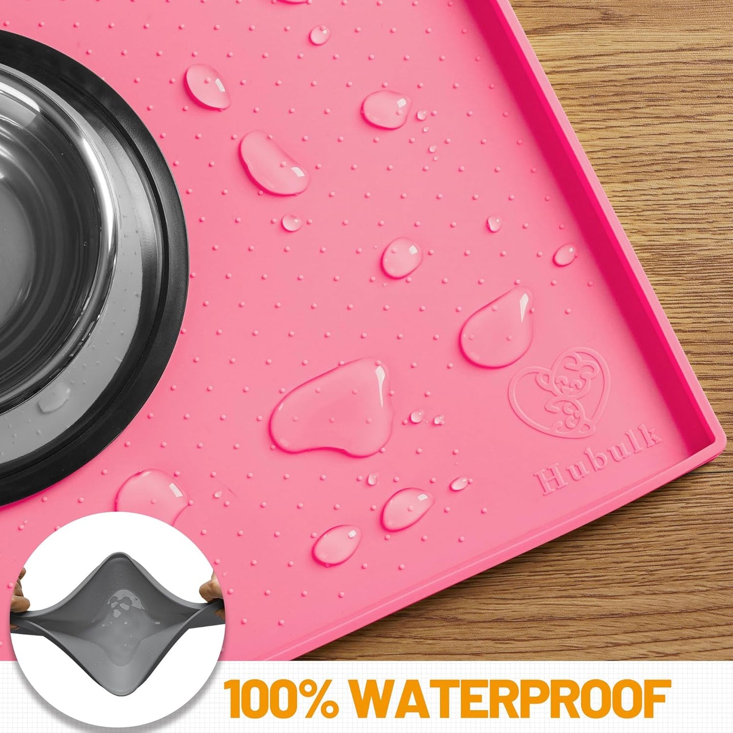 Hubulk Dog Feeding Mat,100% Waterproof Food Grade Silicone Pet Food and Water Bowl Placemat,Dishwasher, High Raised Edge to Prevent Spills,Nonslip Tray to Stop Messes on Floor (19"x12"x0.5", Grey)