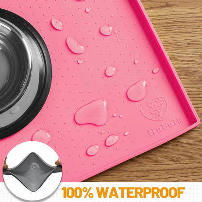 Hubulk Dog Feeding Mat,100% Waterproof Food Grade Silicone Pet Food and Water Bowl Placemat,Dishwasher, High Raised Edge to Prevent Spills,Nonslip Tray to Stop Messes on Floor (19"x12"x0.5", Grey)