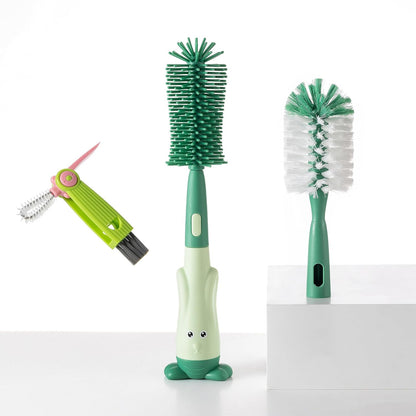 Chemimoso Cup Cleaning Brush, Silicone Baby Bottle Brush with Stand, Large Handle Water Bottle Brush Cleaner Set, with a Tiny Cup Lid Gap Cleaning Brushes Kit, Pawprint, Pink