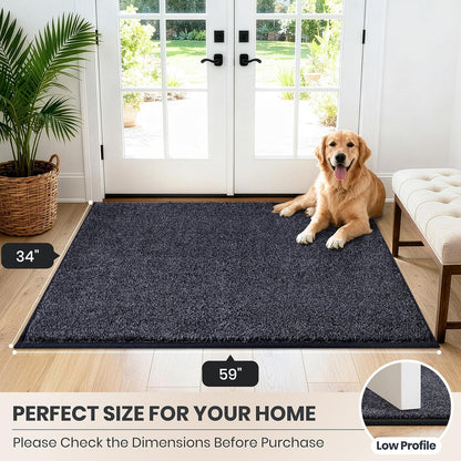 PURRUGS Dirt Trapping Door Mat 20" x 31.5", Non-Slip Machine Washable Entryway Rug, Dog Doormat, Indoor Front Door Mat, Super Absorbent Entry Rug for Muddy Shoes & Paws, Bluish Grey-Black