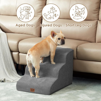 EHEYCIGA Curved Dog Stairs Ramp for High Beds 19.7" H, 4-Step Dog Steps for Small Dogs and Cats, Pet Stairs for High Bed Climbing, Non-Slip Balanced Pet Step Indoor, Grey
