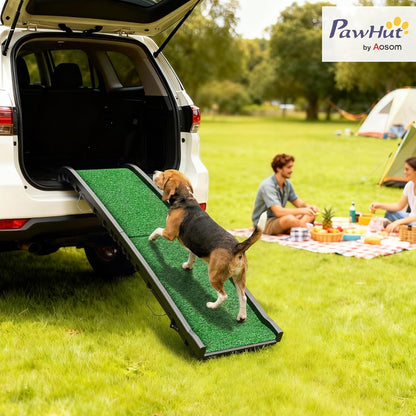 PawHut Folding Dog Ramp for Car, Truck, SUV, 61 Inches Portable Pet Ramp with Grass Surface, Non Slip with Raised Side Rails
