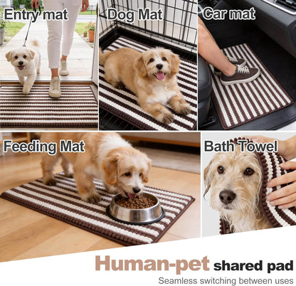 pobopobo Dog Door Mat for Muddy Paws - Absorbent & Washable Chenille Rug, Non-Slip Dirt Trapper for Indoor Outdoor Entryway, Quick Dry Pet Mat for Muddy Dogs (Striped Gray-Blue&White, 24" x 16")