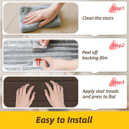 Non-Slip Stair Treads for Wooden Steps Indoor, 15 Pack 8" X 30" Edging Stair Rugs with TPE Backing, Carpet Stair Treads for Kids Elders & Pets, 100% Polyester Soft Stair Runners, Brown