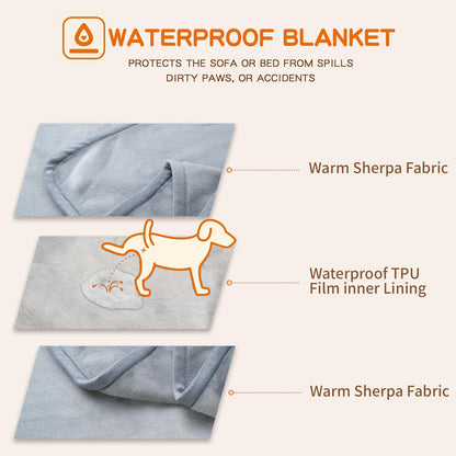 Waterproof Dog Blankets Pet Blanket 50"x60", Soft Fluffy Sofa Car Bed Protector, Reversible Sherpa Fleece Dog Blanket for Large Dogs (Dark Grey-Paws)