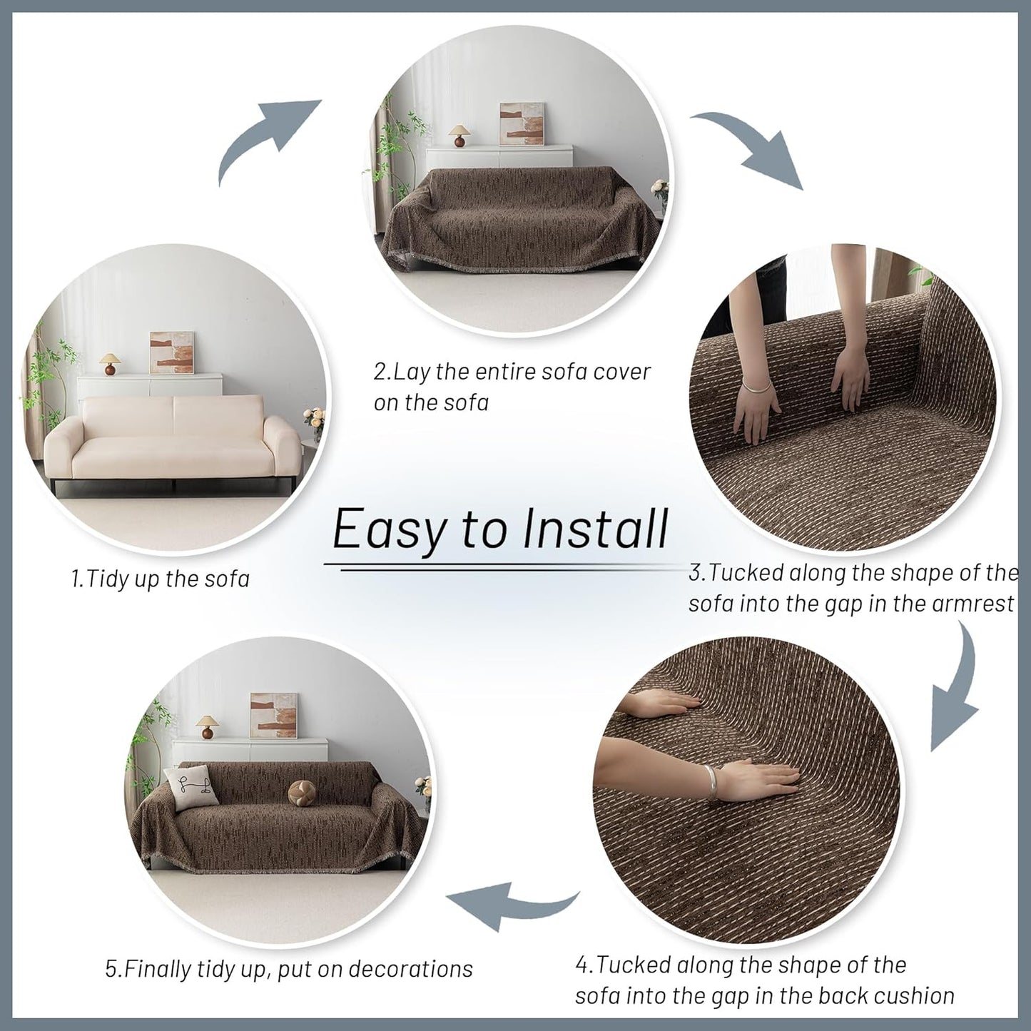 MYSKY HOME Couch Cover for Dogs, Washable Couch Covers, Non Slip Sofa Cover, Couch Cover 2 Cushion Sofa Dogs Furniture Protector with Tassels, Chenille Sofa Slipcover for Pets, 71"x118", Dark Grey