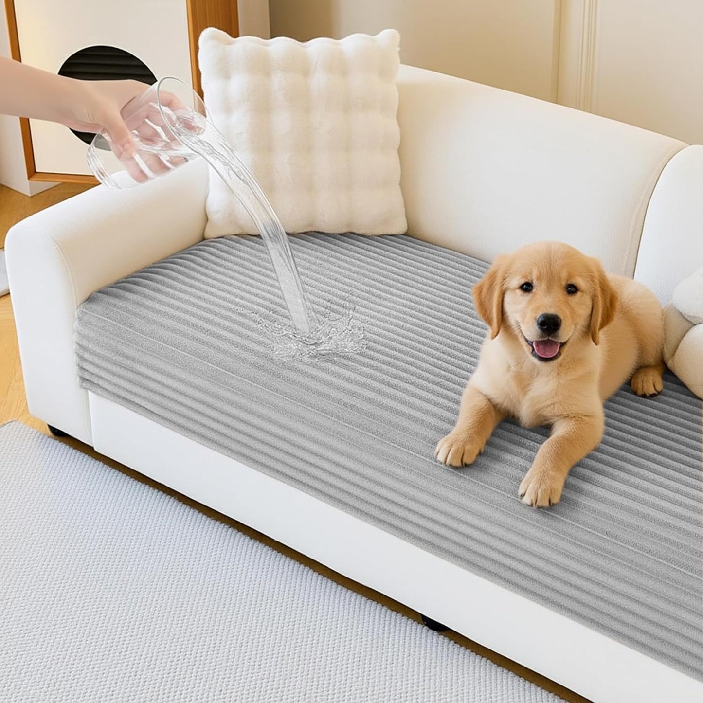 MYSKY HOME 100% Waterproof Couch Cover for Sofa, Couch Covers for Dogs, Non Slip Back Pet Sectional Sofa Covers for 3 Cushion Couch, Sofa Covers Washable, Dog Bed Cover, Dark Grey, 35"x70.9"