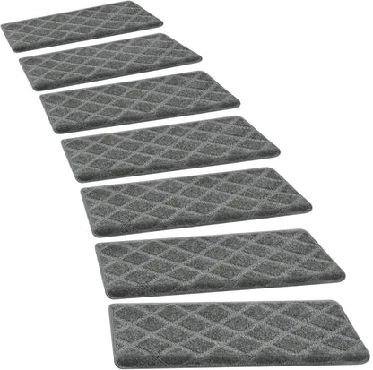 PURE ERA Bullnose Carpet Stair Treads Set Tape Free Non-Slip Indoor Stair Protectors Pet Friendly Rugs Covers Soft Skid Resistant Washable Reusable 9.5" x 30"(14 Pieces,Cream Gray)
