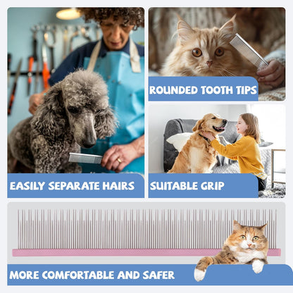 8.5 Inch Dual Tooth Pet Comb for Mats and Tangles,Poratable Grooming Dematting Comb for Indoor Long-haired Cats and Dogs,Pet Family Supplies,Removing Tangles,Knots,Undercoat and Excess Hair