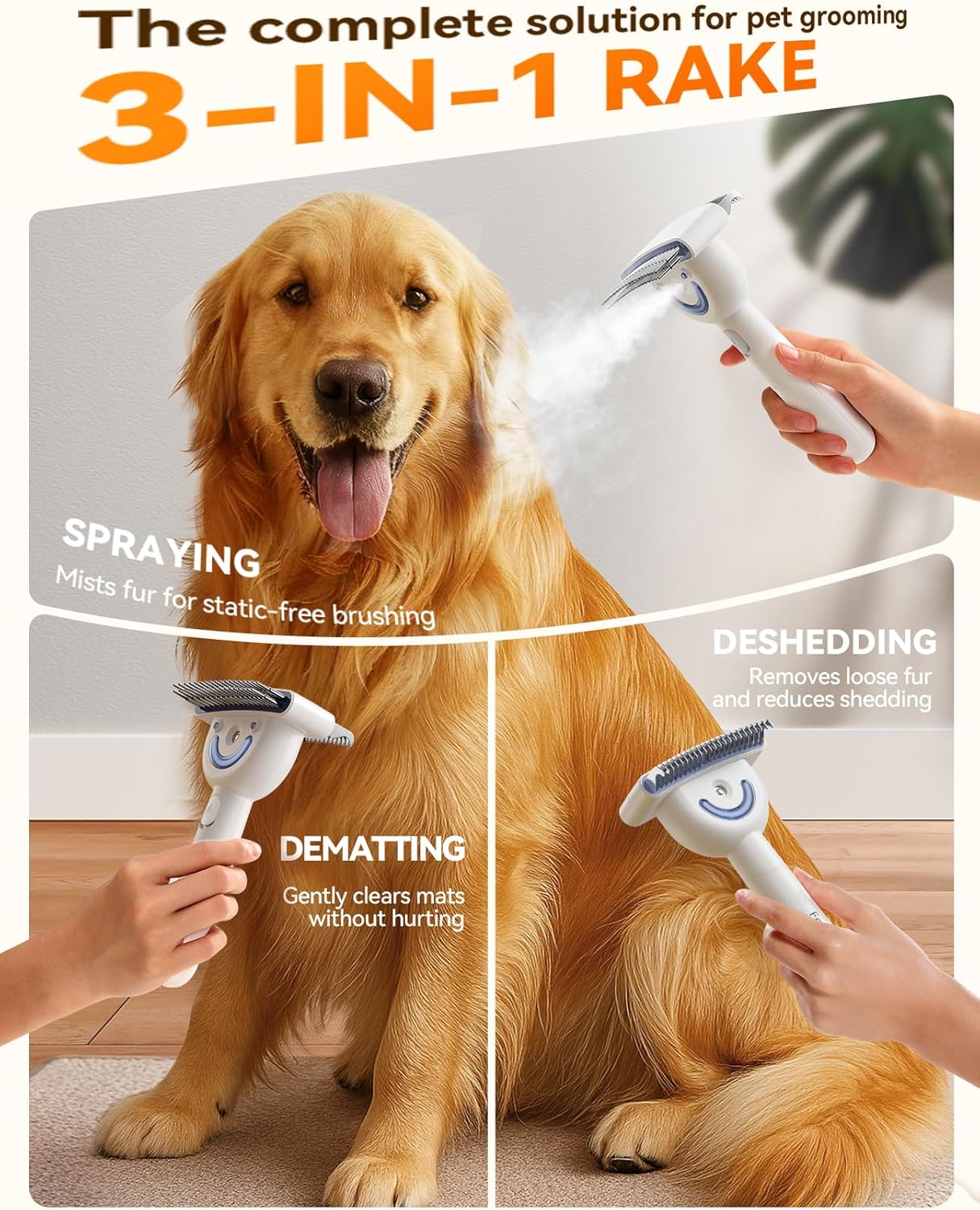 Dog Brush for Shedding with Steam, Dog Brush for Long Haired Dogs and Cats, Dual-Sided Dematting and Deshedding, Safe Non-Deforming Steel Pins, for Medium-Thick Coats Prone to Tangles & Shedding