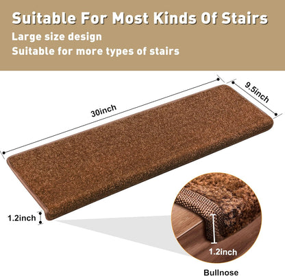PURE ERA Bullnose Carpet Stair Treads Set Tape Free Non-Slip Indoor Stair Protectors Pet Friendly Rugs Covers Soft Skid Resistant Washable Reusable 9.5" x 30"(14 Pieces,Cream Gray)