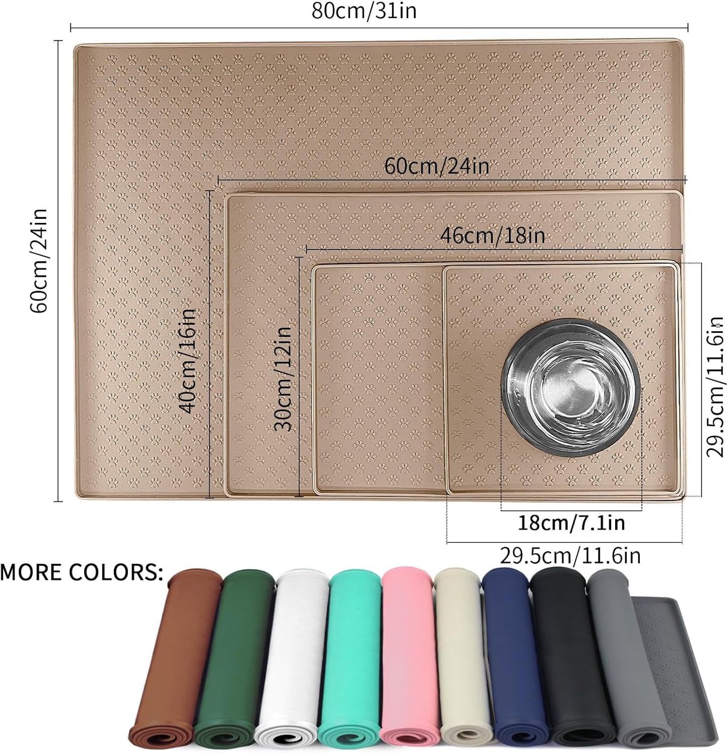 Ptlom Pet Placemat for Dog and Cat, Mat for Prevent Food and Water Overflow, Suitable for Small, Medium and Big Pet, 18" 12", Grey, Silicone