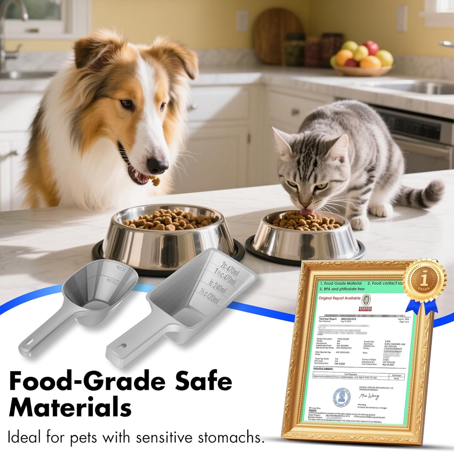 Food Scoop, Cup Capacity Dog Food Scooper With Measuring Lines For Dog, Puppy and Cat Coffee Bean Scoop, Flour Scoop 2 Pack (Grey)