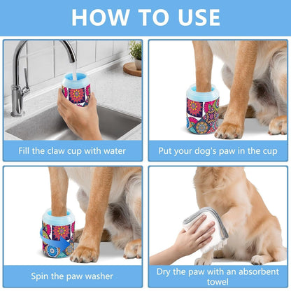 Dog Paw Cleaner Cups for Dogs Pet Foot Washer Paw Scrubber for Medium Small Dogs Cats Cleaning Cup Cute Yellow Fiesta Guitars Cacti and Ethnic Birds