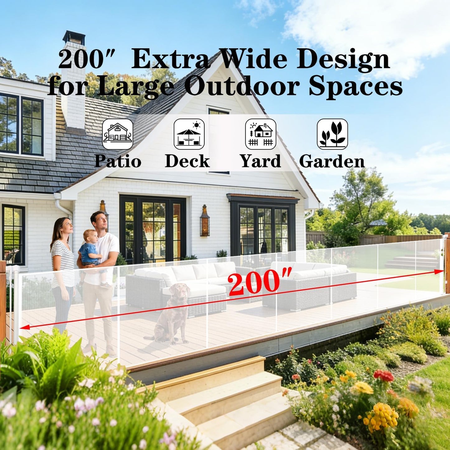 240'' Extra Wide Retractable Baby Gates for Large Opening, 42" Tall Retractable Dog Pet Gate with Support Rods, Long Mesh Screen Child Safety Gate for Garage Doorways Deck Stairs Yard Outdoor Indoor
