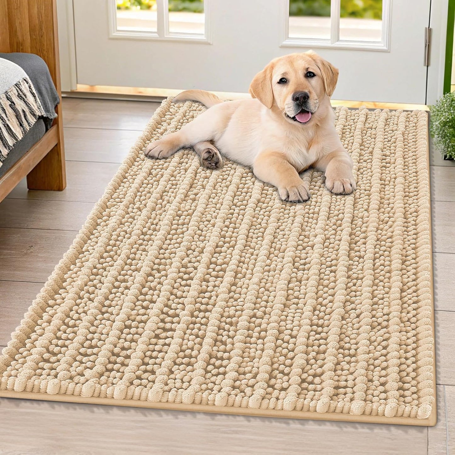 Smiry Dog Door Mat for Muddy Paws 30x20, Extra Soft Absorbent Chenille Doormat, Trap Moisture and Dirt, Non-Slip Machine Washable Front Door Mat for Indoor Entrance Inside Floor, Grey