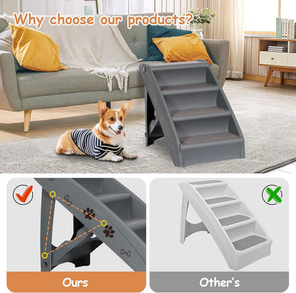 20" H 4-Step Dog Stairs for Small Dogs and Cats, Non-Slip Dog Steps for High Beds, Couch, Sofa, Sturdy Pet Steps (Tan)
