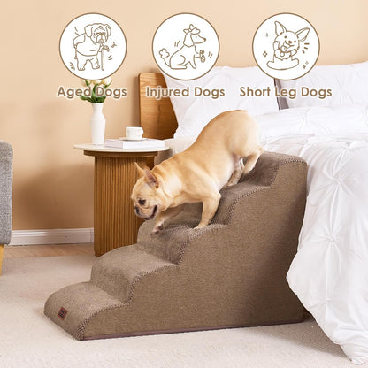 EHEYCIGA Curved Dog Stairs Ramp for High Beds 19.7" H, 4-Step Dog Steps for Small Dogs and Cats, Pet Stairs for High Bed Climbing, Non-Slip Balanced Pet Step Indoor, Grey