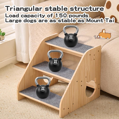 Dog Stairs for Small Medium Large Dogs 14.17" H Load Capacity 150lbs Solid Wood Non-Slip Sturdy Pet Steps for Bed & Couch 3 Step 15.75 * 16.93 * 14.17"