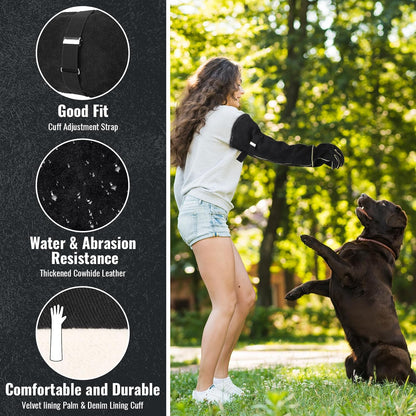 Heavy Duty Animal Handling Gloves - Cat Gloves Bite Proof, Ideal for Dog Training, Falconry, Welding, Gardening - 21.6 inch Grey Black