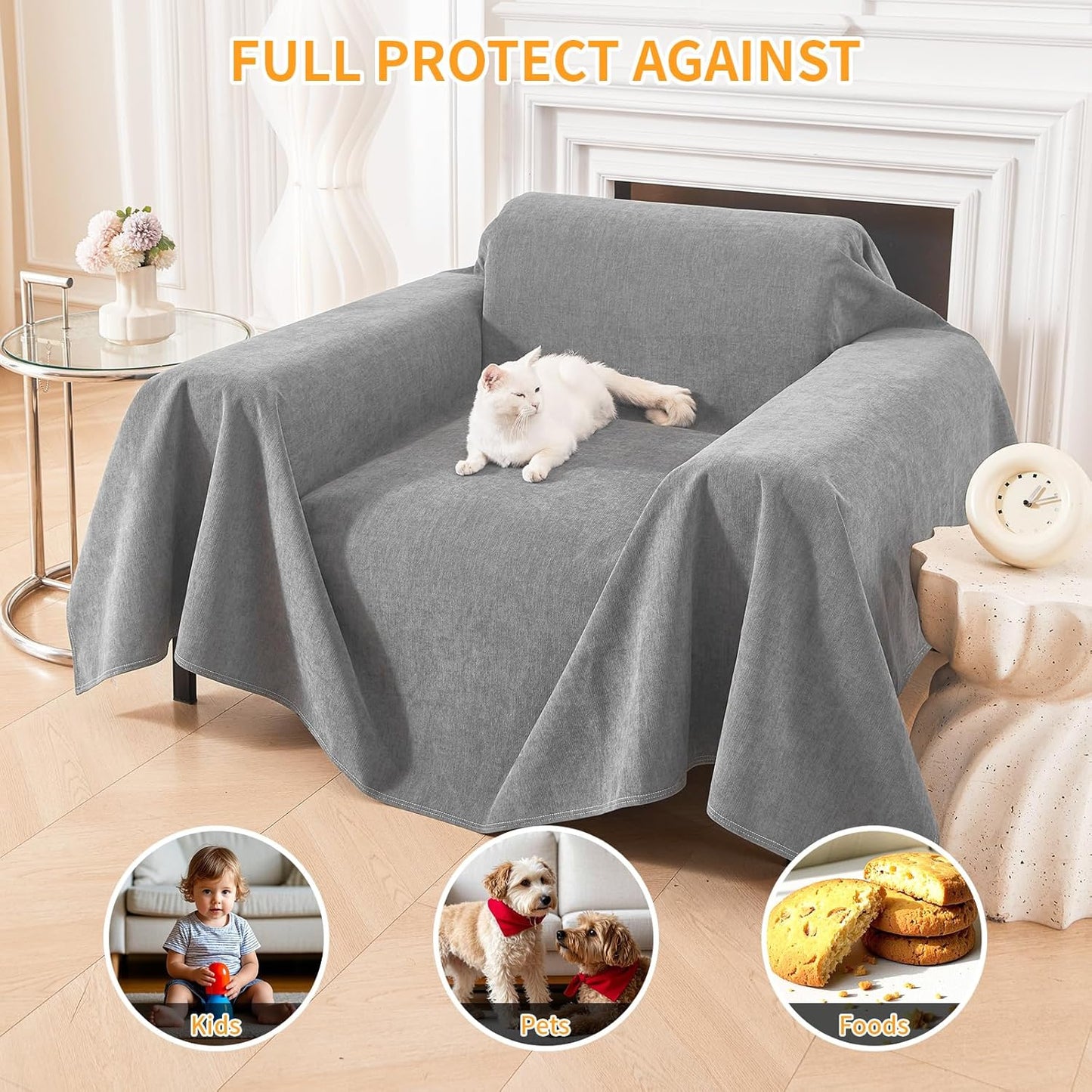 Deep Dream Cat-Scratch Resistant Couch Cover, Waterproof Sofa Cover for 3 Cushion Couch Washable, Pet Friendly Couch Protectors Anti Slip Thickened Love Seat Slipcovers for Pets, 71" x 118", Dark Grey