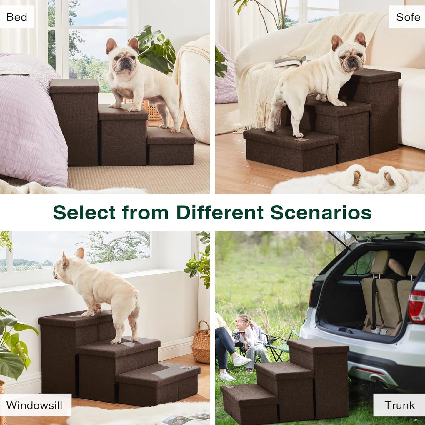 Love's cabin Dog Stairs with Storage 13" H, Foldable Pet Stairs for Small Medium or Large Dogs, Cat Puppy Steps Ramp with Zip up to 150 lbs, Solid Grey, 2 Steps