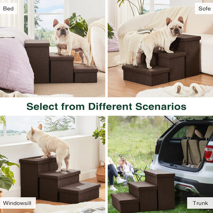Love's cabin Dog Stairs with Storage 13" H, Foldable Pet Stairs for Small Medium or Large Dogs, Cat Puppy Steps Ramp with Zip up to 150 lbs, Solid Grey, 2 Steps