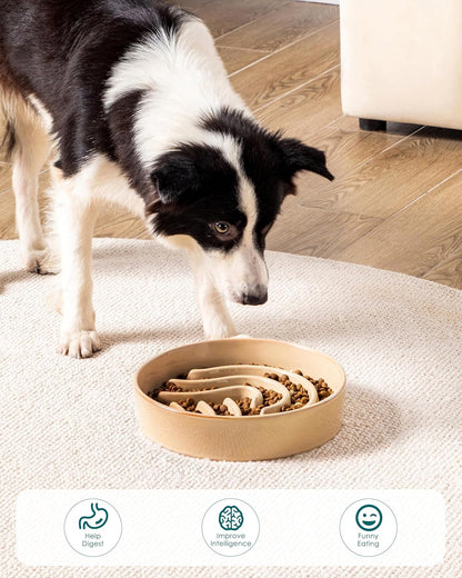 vancasso Slow Feeder Dog Bowl, 1.5 Cup Ceramic Slow Feeding Food Dish for Small and Medium Breed, Puzzle Dog Food Bowl for Fast Eater, Pink