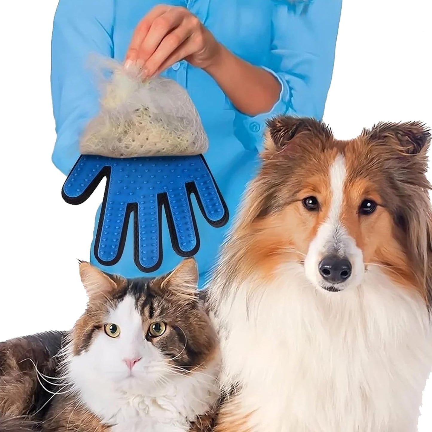 Premium 3-in-1 Pet Grooming Kit - Electrostatic Pet Hair Removal Glove with Safety Nail Scissors & Dual-Ended Toothbrush Set - Gentle Deshedding Mitt for Dogs, Cats & Furniture - All-in-One Care Pack