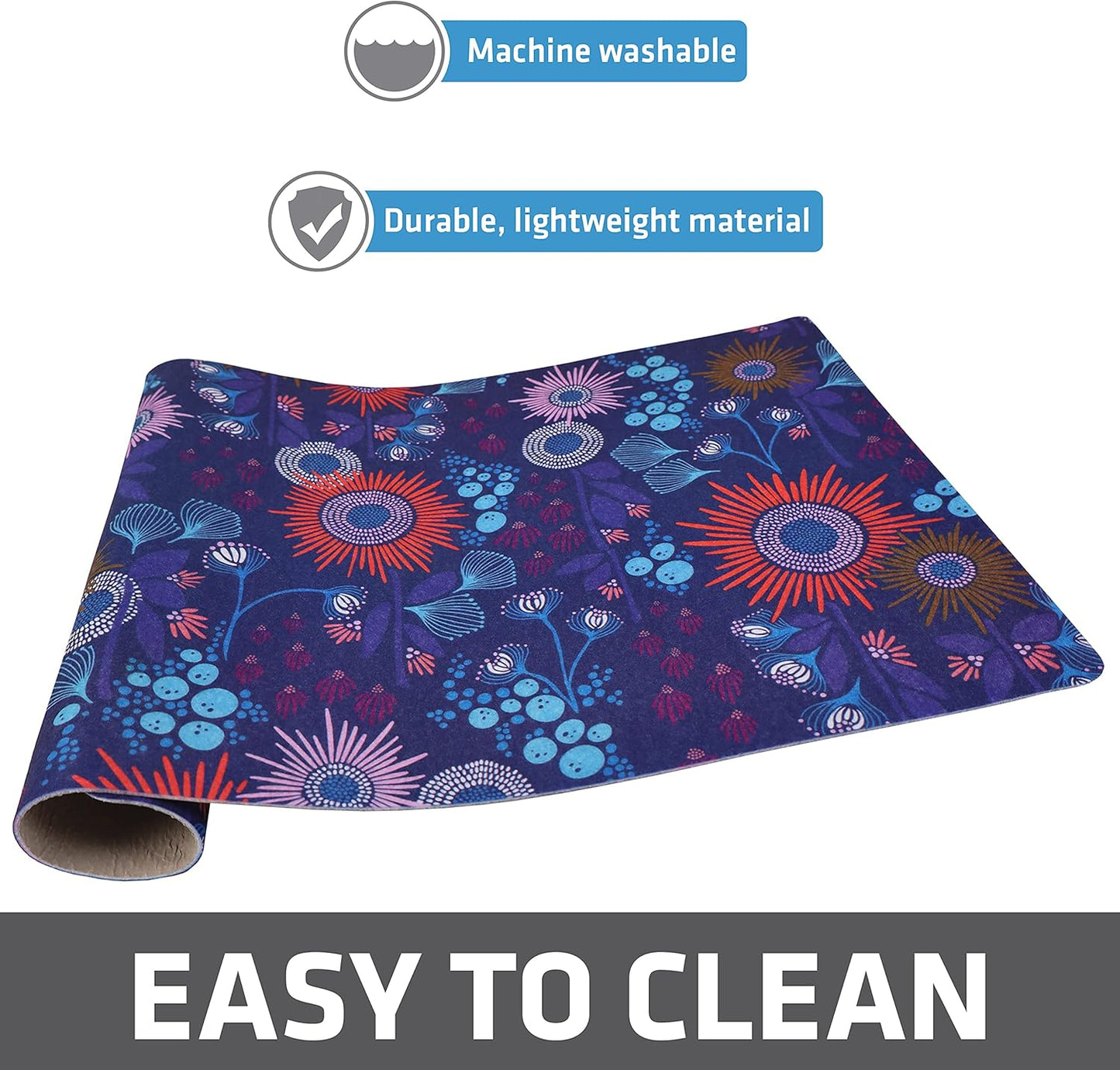 Drymate Pet Bowl Placemat, Dog & Cat Food Feeding Mat - Absorbent Fabric, Waterproof Backing, Slip-Resistant - Machine Washable/Durable (USA Made) (12” x 20”) (Indigo)