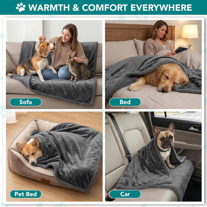 PetAmi Dog Blanket for Medium Large Dogs, Pet Bed Blanket Cat Puppy Kitten, Fleece Furniture Couch Cover Protector Sofa Car, Soft Sherpa Dog Throw Plush Reversible Washable, 40x60 Plaid Dark Gray