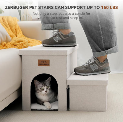 Zerbuger Wider Dog Ramp for High Bed with Storage 18" H, Foldable Dog Stairs for Small Medium Large Older Senior Animal, Sturdy Dog Step for Climbing Bed or Couch, Arthritis-Friendly (Gray, No Condo)