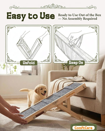 Adjustable Dog Ramp for Small Dogs, Foldable Pet Ramp for Bed & Couch, Non-Slip Indoor Ramp, Portable, Joint-Friendly Design, Supports up to 35 lbs