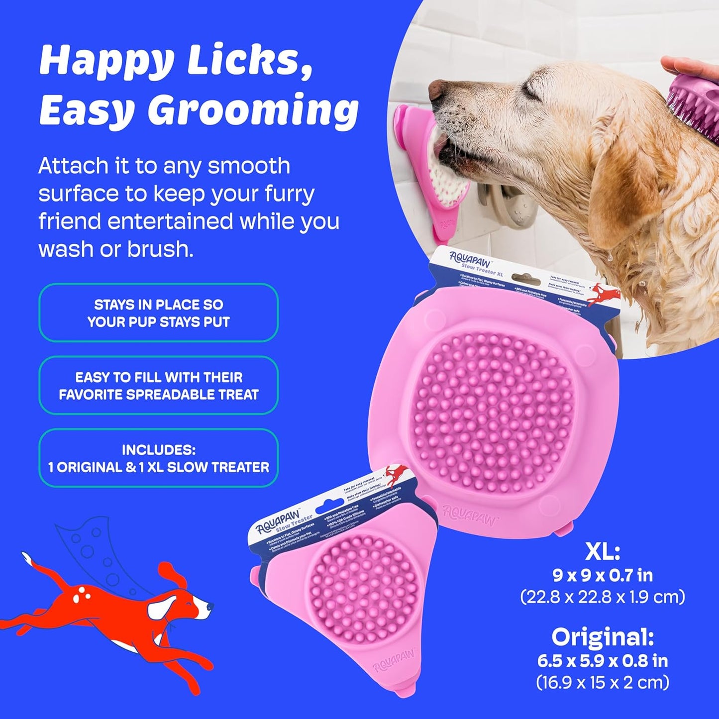 Aquapaw Lick Mat for Dogs 2-Pack, Suction Cup Dog Slow Feeder Pad & Licking Mat for Peanut Butter Treats – Calming Dog Bathing Aid, Stress Relief & Mental Stimulation for All Breeds - Pink