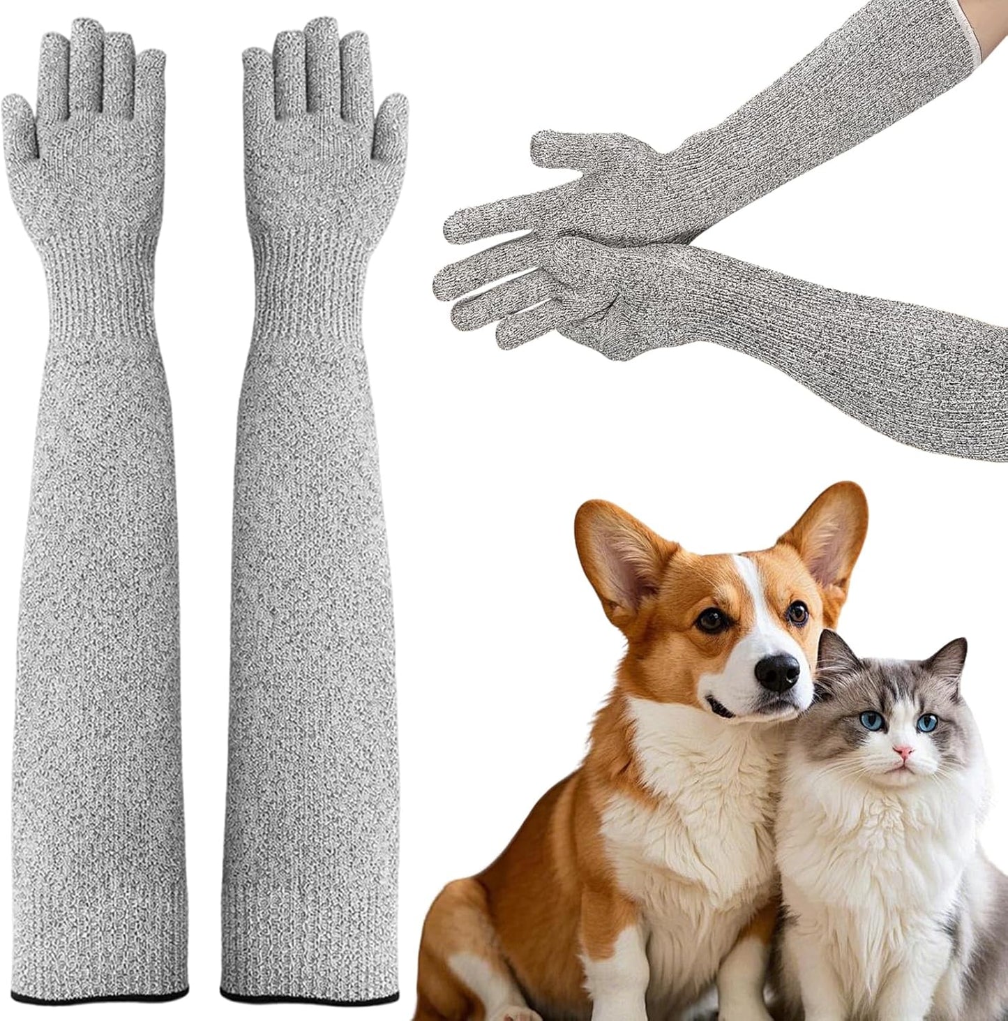 Cat Gloves Bite Proof, Cat Grooming Supplies, 15.74 in Cat Mittens to Prevent Scratching, Extra-Long Durable Bite Resistant Gloves, Bite Proof Gloves for Pet Grooming, Nail Trimming & Arm Protection