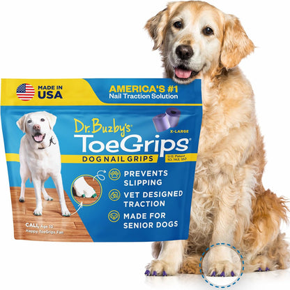 Dr Buzby's Large ToeGrips for Dogs - Instant Traction on Wood/Hardwood Floors - Anti Slip Relief - Grippers for Senior Dogs - Stop Sliding Instantly - Rubber Nails for Paws - 1 Pack (20 Grips)