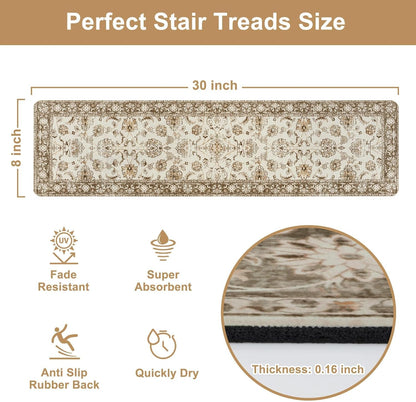 OJIA Extra Non-Slip Stair Treads for Wooden Steps 15PCS, 30"X8" Rubber Indoor Stair Runner Slip Resistant Stair Rugs Safety Mats for Dogs, Kids & Elders, Stairway Grip Step Treads, Gray