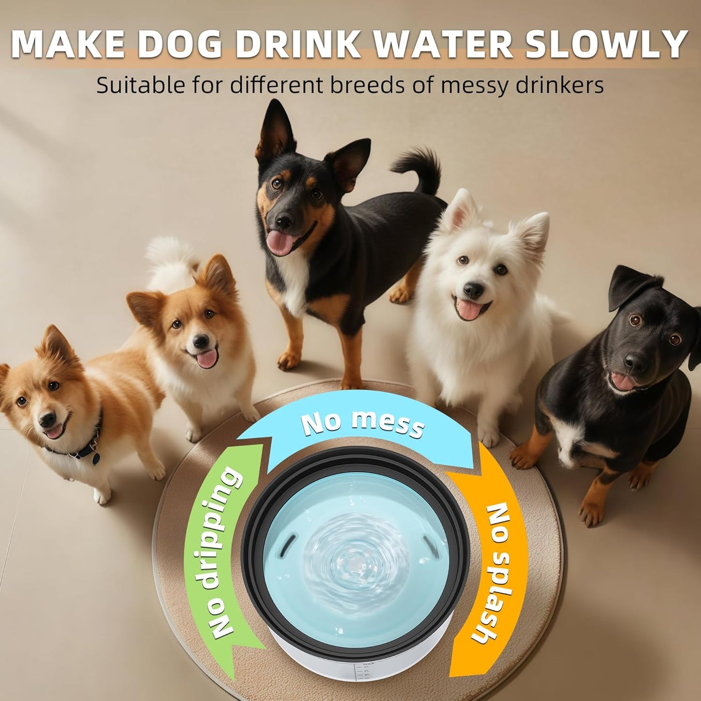 Decflow 1.2Gallon Dog Water Bowl No Spill, 4.5L Large Capacity Spill Proof Dog Bowls with Transparent Floating Disk, No Splash Slow Drinking Dog Bowl for Sloppy Messy Drinkers (Clear)