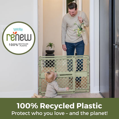 Toddleroo by North States - Renew 100% Recycled Plastic Baby Gate for Doorway; Sturdy for Indoor & Outdoor Use: Pressure Mounted, No Drill Gate; Made in USA; 26" to 42" Wide, 26" Tall; Pure White