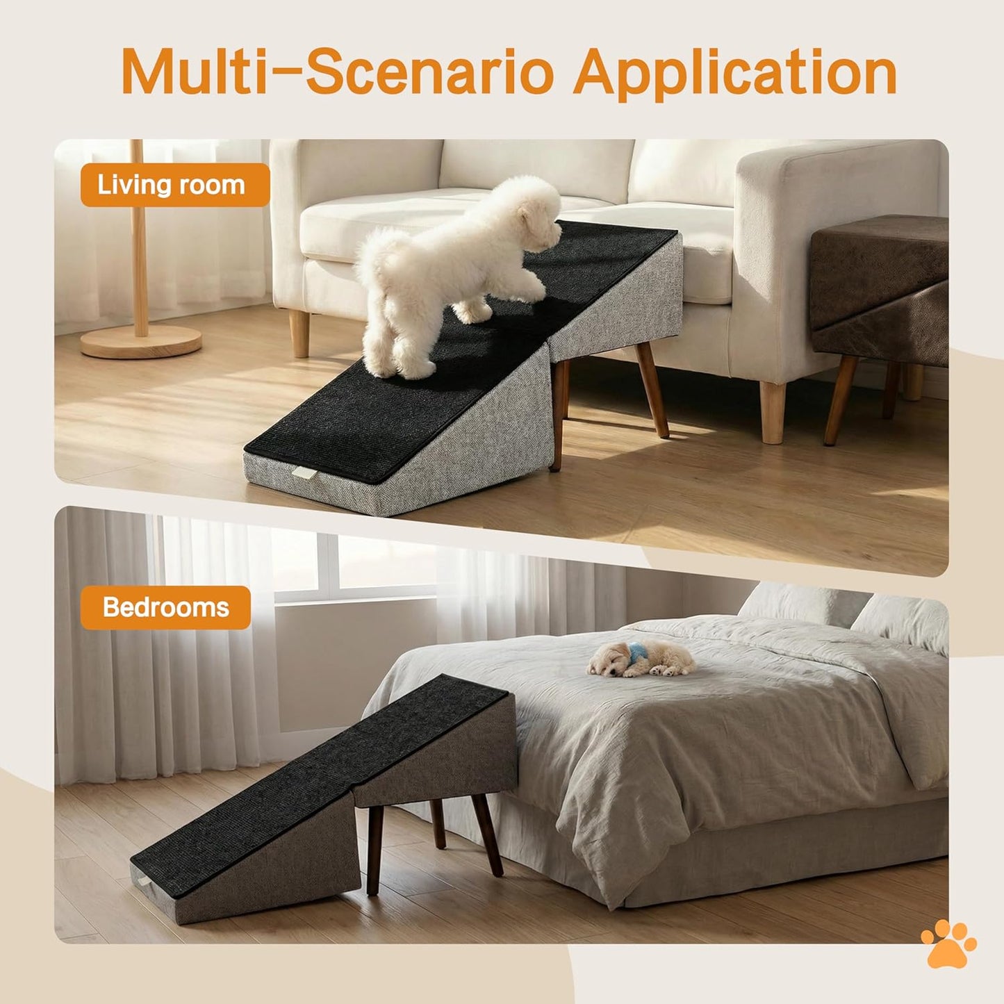 Dog Stairs for High Bed, 2-in-1 Ottoman Dog Stairs, 21 Inch Working Height, 6 Steps and Non-Slip Design for Large Dogs, Wooden Pet Furniture