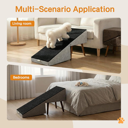 2-in-1 Dog Ramp and Stairs for Bed and Couch, 17 Inch High,Foldable Ottoman Ramp with Non-Slip Replaceable Carpet, Joint Relief for Small and Large Dogs