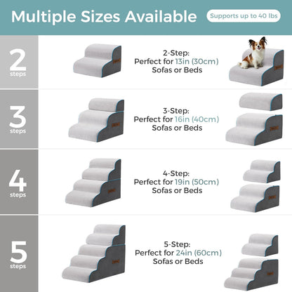 Dog Stairs, Steps and Ramp for High Bed & Sofa, 13-24" H Detachable Pet Stairs for Small Medium Dogs, Sturdy 40D Foam, Non-Slip, Washable Cover with Lint Roller, Grey